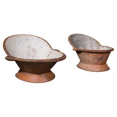 Dos Bañeras de Cadera Antiguas, Inglesas, Estaño, Jardinera, Victorianas, C.1900
