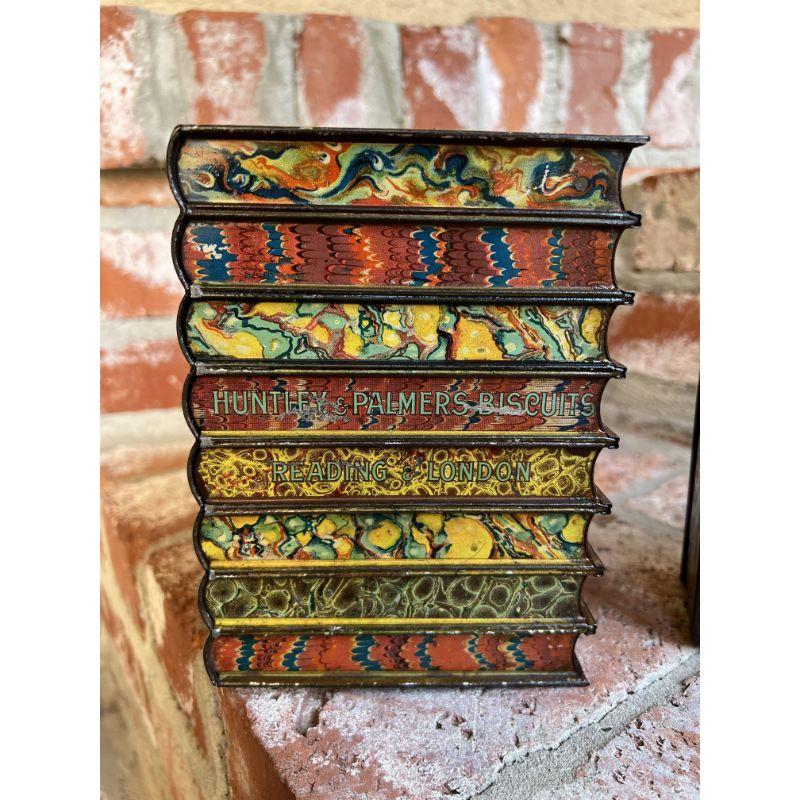 Hand-Painted Two Antique Huntley and Palmers Advertising Tin Biscuit Box Book Buhl Tin