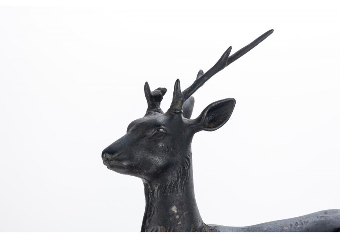 19th Century Two Antique Iron Stag and Doe Garden Sculptures For Sale