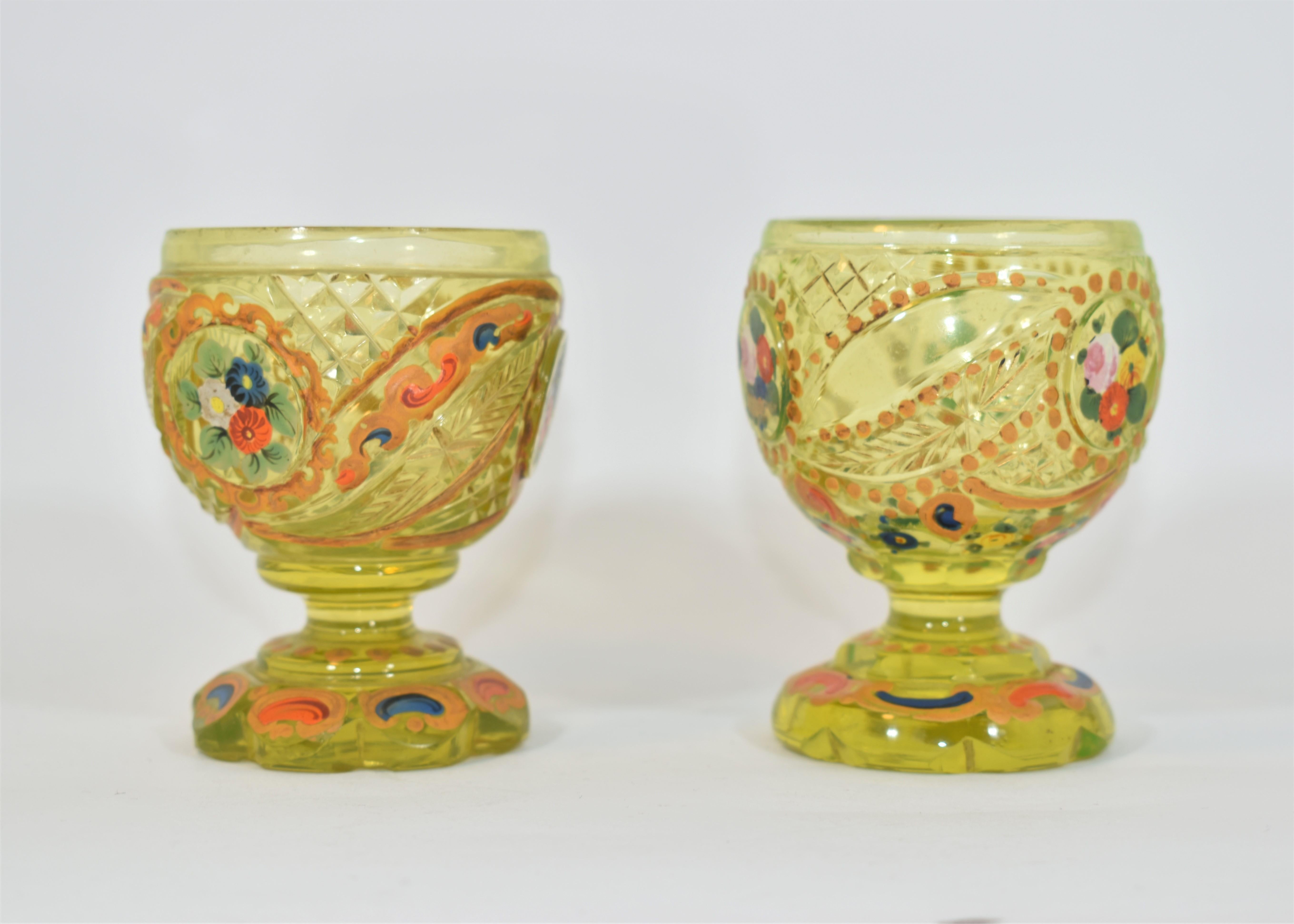 Two Antique Islamic Bohemian Uranium Glass Sugar Bowls, 19th Century In Good Condition For Sale In Rostock, MV