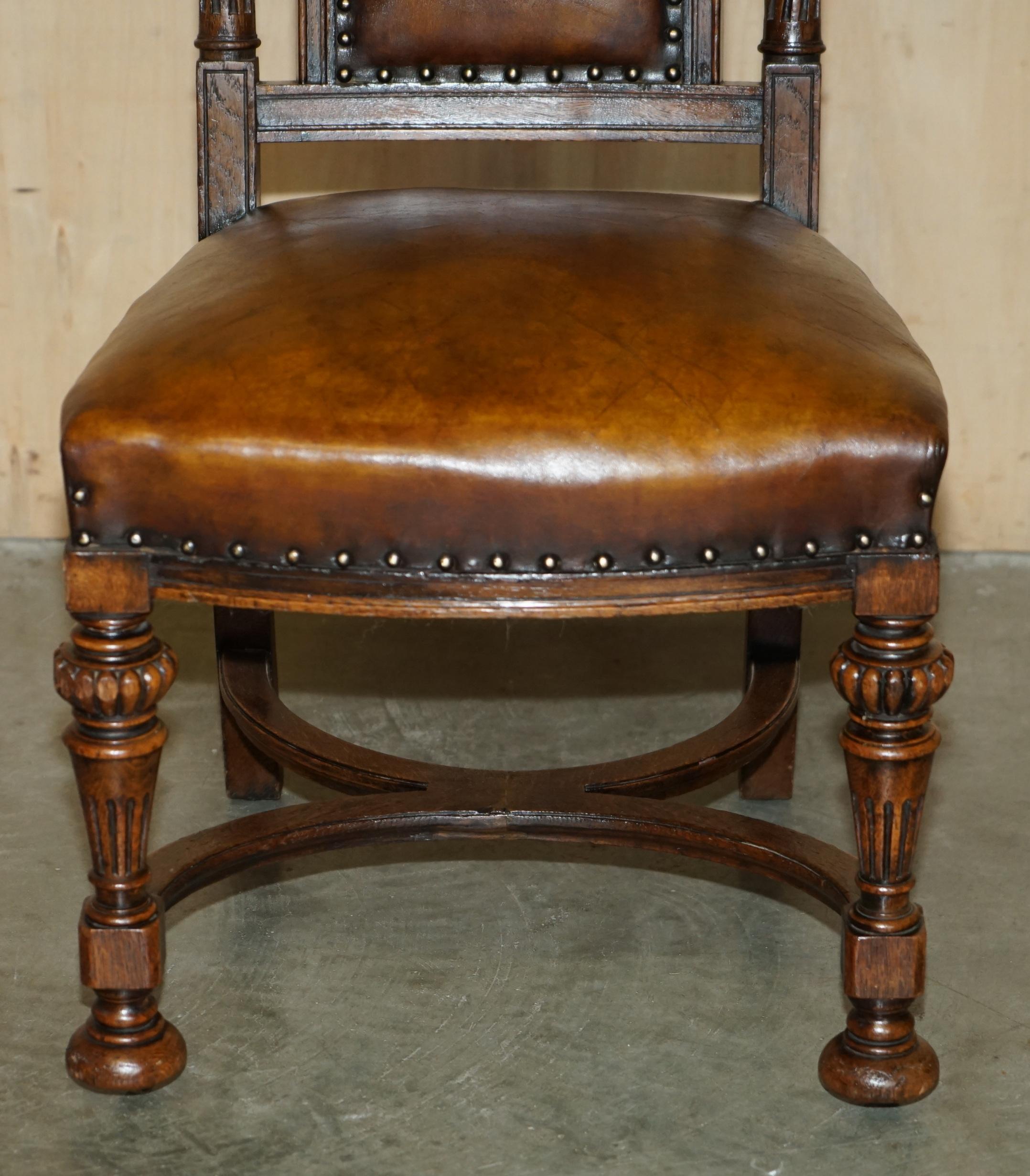 TWO ANTIQUE ITALIAN GRAND TOUR CORINTHIAN PILLAR BROWN LEATHER SIDE HALL CHAIRs For Sale 2