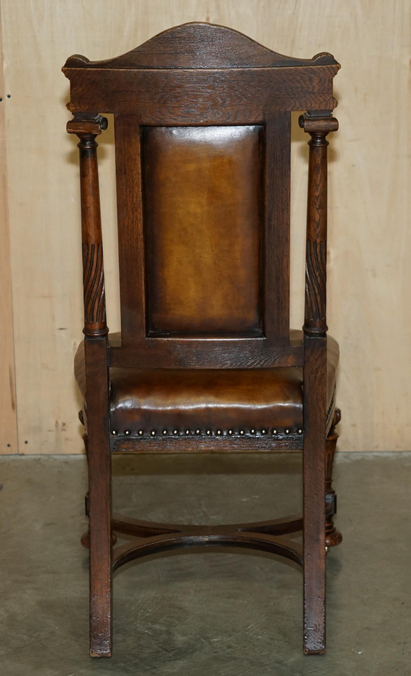 TWO ANTIQUE ITALIAN GRAND TOUR CORINTHIAN PILLAR BROWN LEATHER SIDE HALL CHAIRs For Sale 5