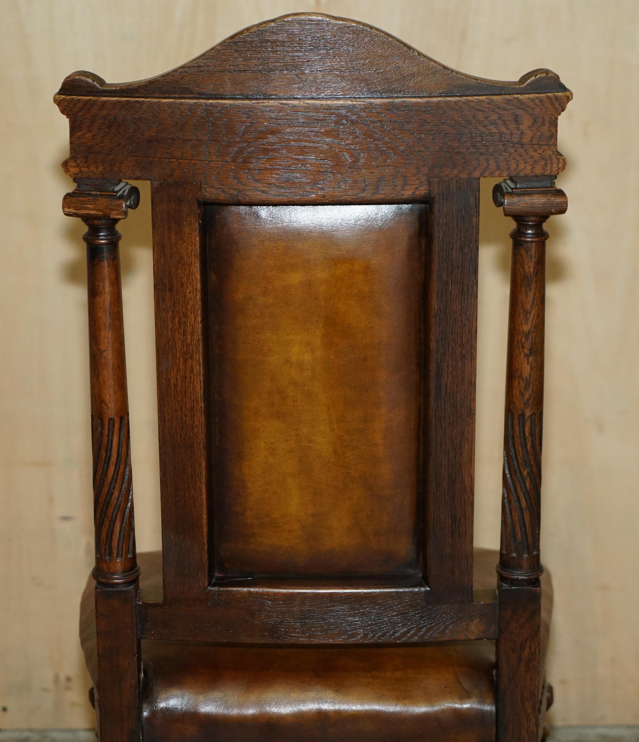 TWO ANTIQUE ITALIAN GRAND TOUR CORINTHIAN PILLAR BROWN LEATHER SIDE HALL CHAIRs For Sale 6