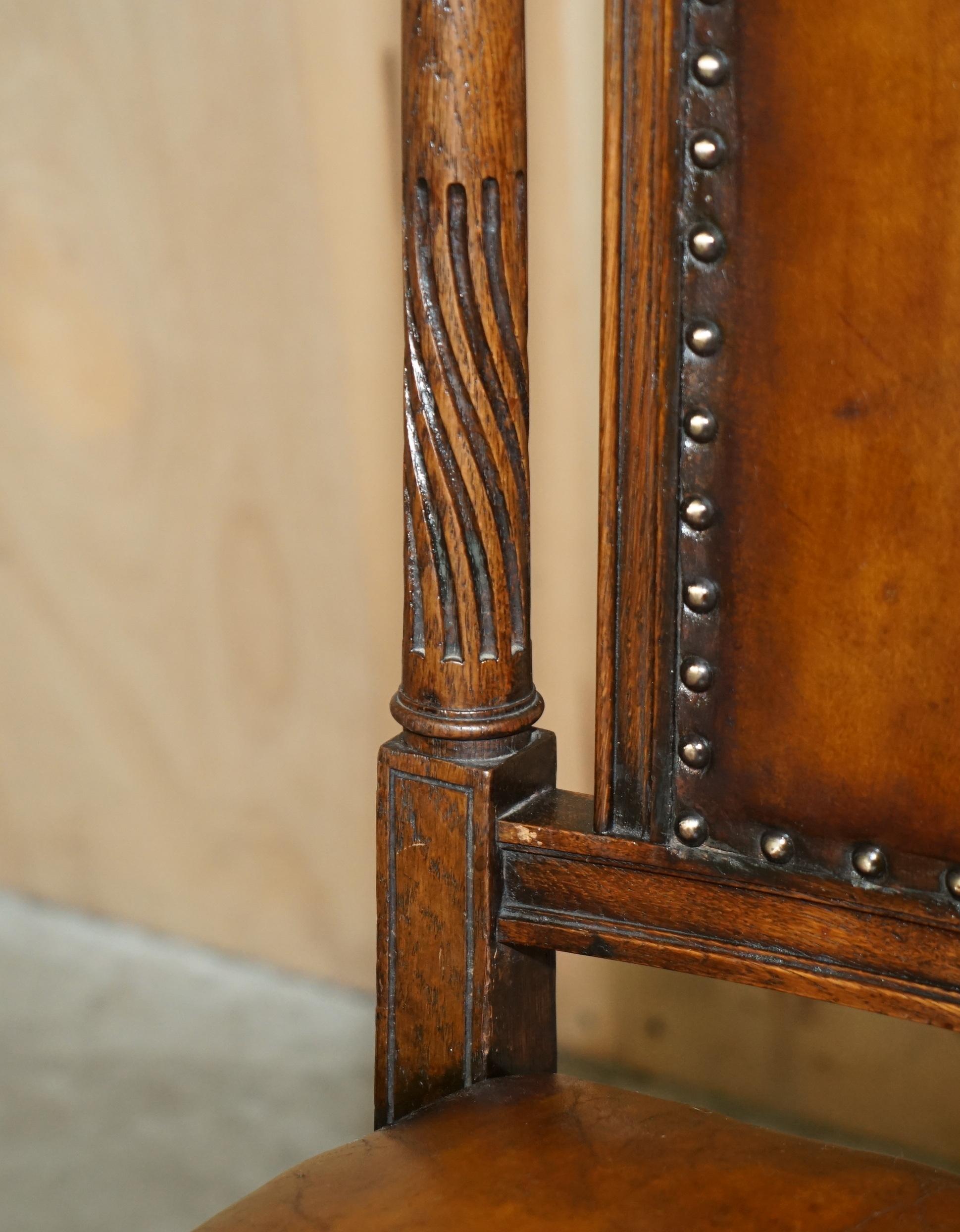 Leather TWO ANTIQUE ITALIAN GRAND TOUR CORINTHIAN PILLAR BROWN LEATHER SIDE HALL CHAIRs For Sale