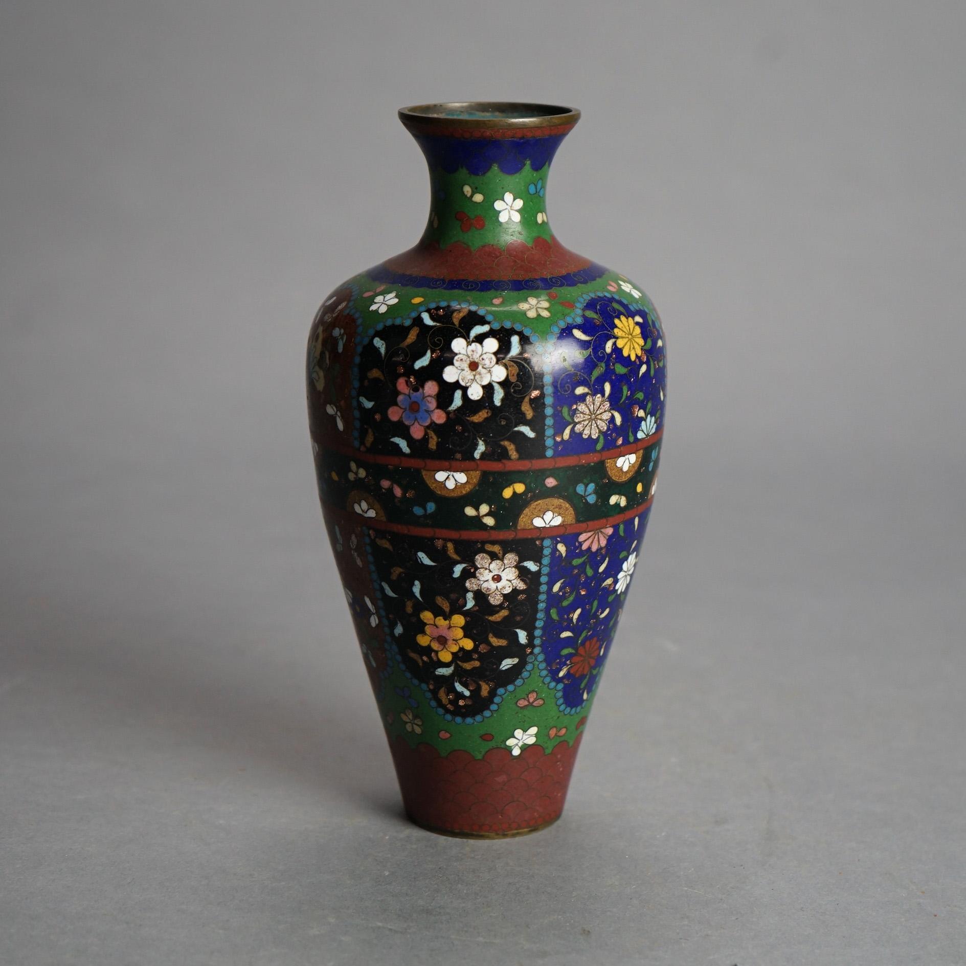 Metal Two Antique Japanese Cloisonne Enameled Vases C1920 For Sale