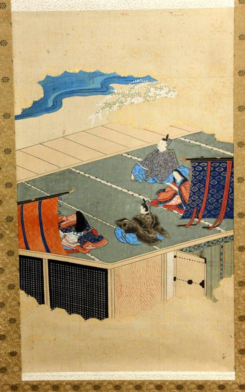 Deux peintures sur rouleau japonaises représentant des scènes du Conte de Genji (Genji-E), de la période Edo. Ces peintures ont été achetées à Odewara Shoten à l'Hôtel Impérial de Tokyo en 1961. Elle est accompagnée d'une copie d'un document