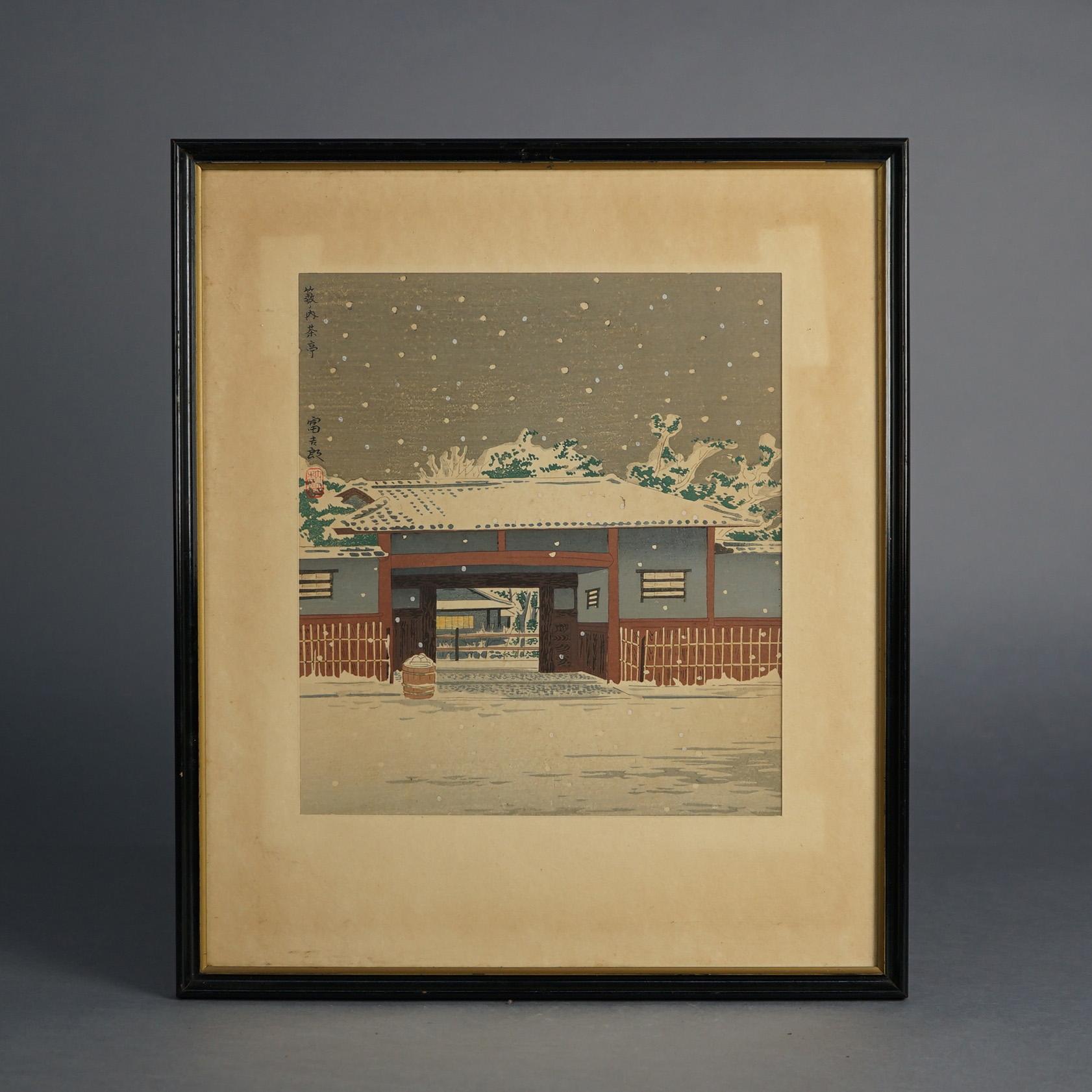 20th Century Two Antique Japanese Woodblock Prints by Tokuriki Tomikichiro, Winter, C1920 For Sale