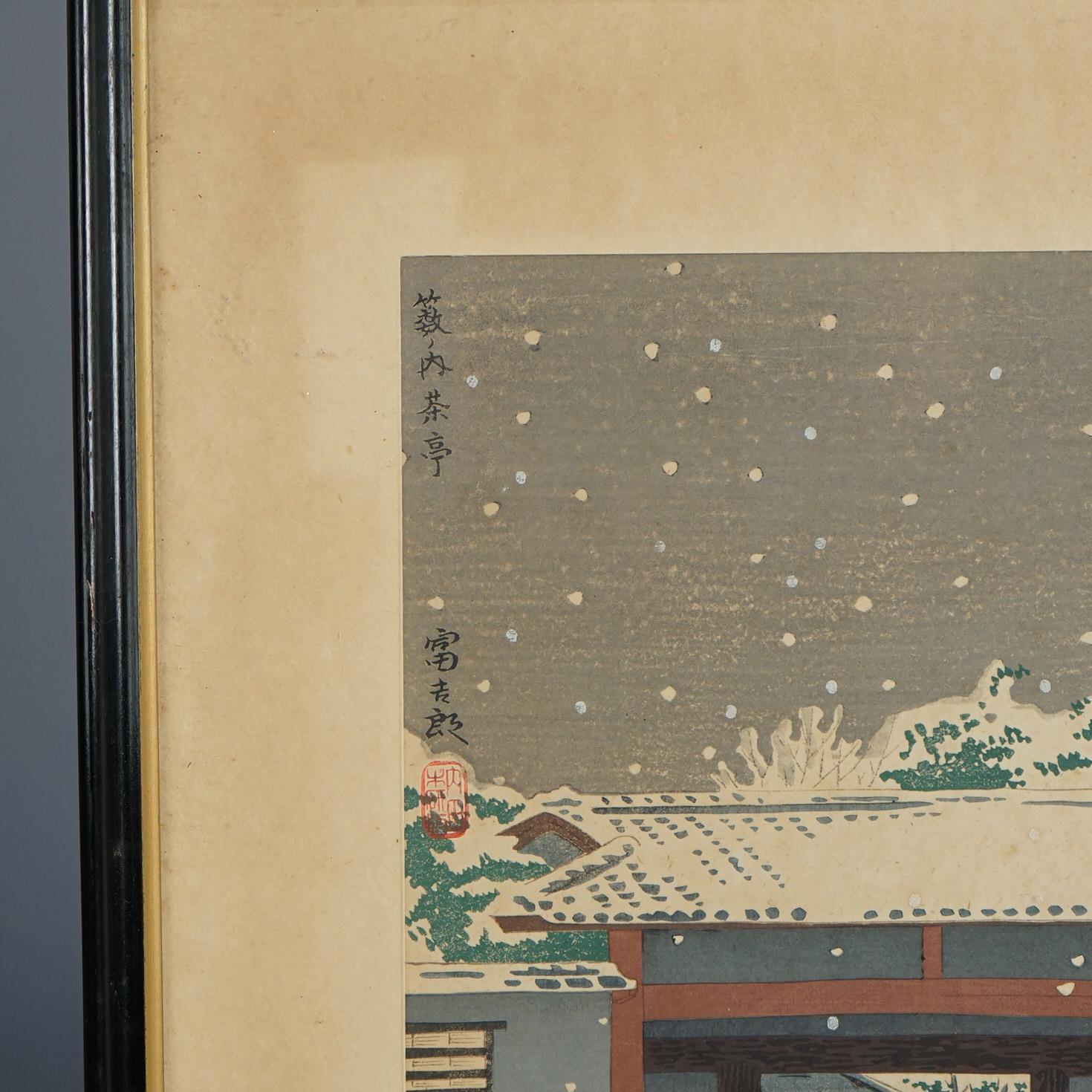 Paper Two Antique Japanese Woodblock Prints by Tokuriki Tomikichiro, Winter, C1920 For Sale
