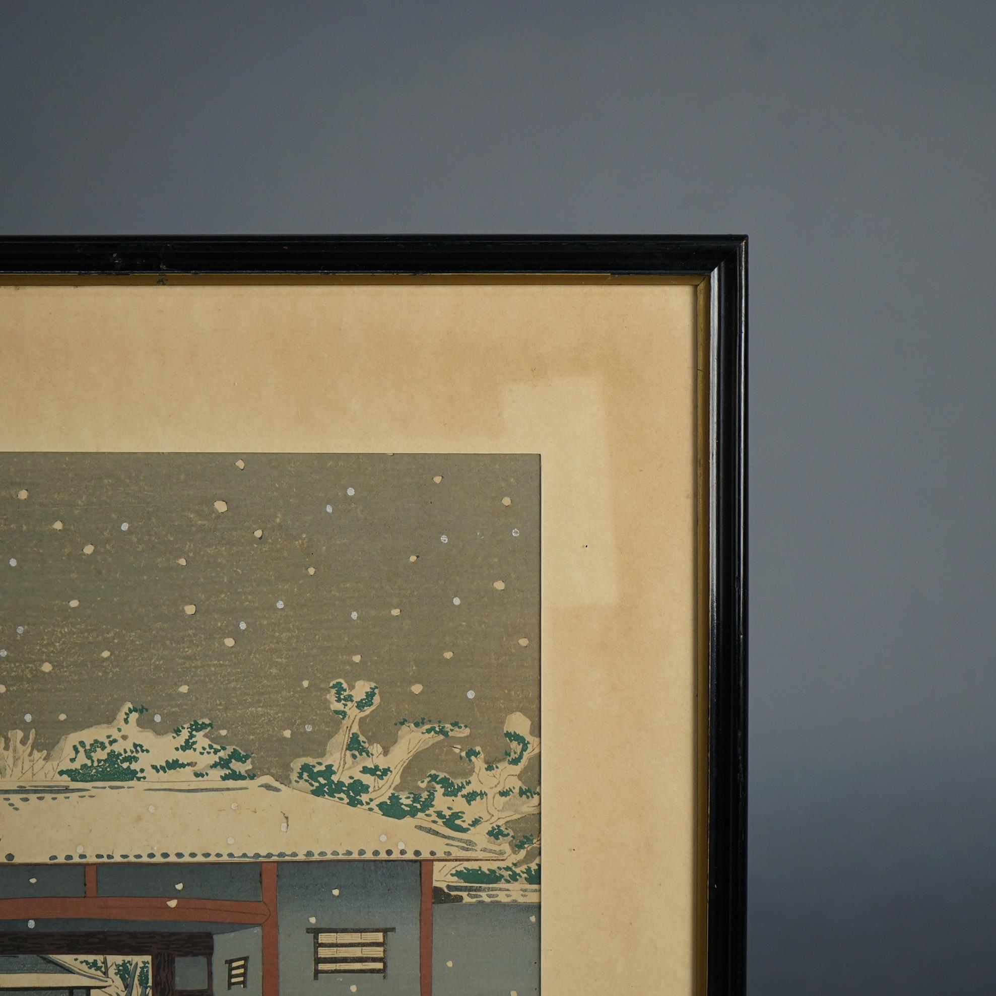Two Antique Japanese Woodblock Prints by Tokuriki Tomikichiro, Winter, C1920 For Sale 1