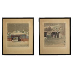 Two Retro Japanese Woodblock Prints by Tokuriki Tomikichiro, Winter, C1920