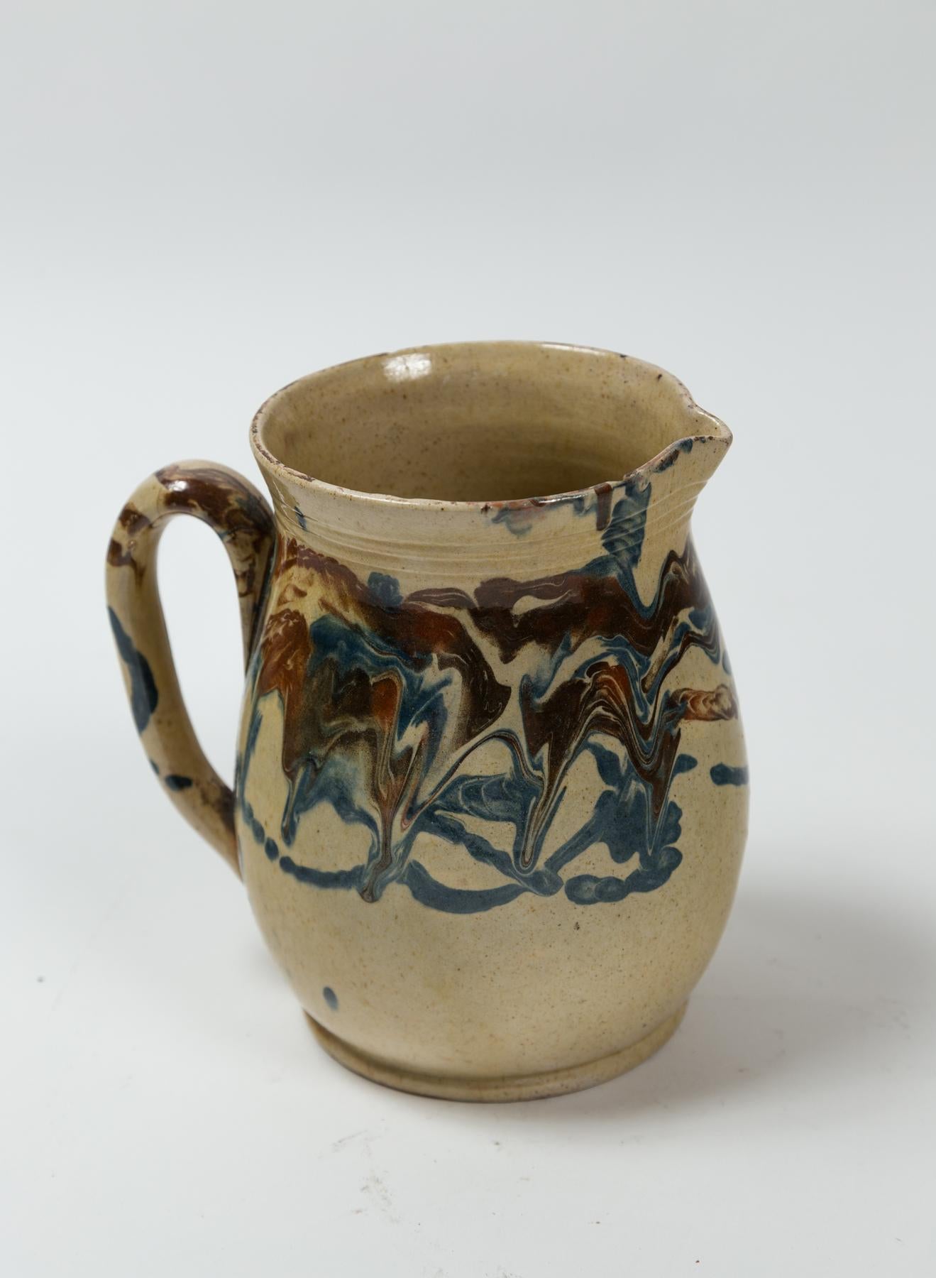 French Two Antique Jaspé Pottery Pitchers, France, Late 19th Century For Sale