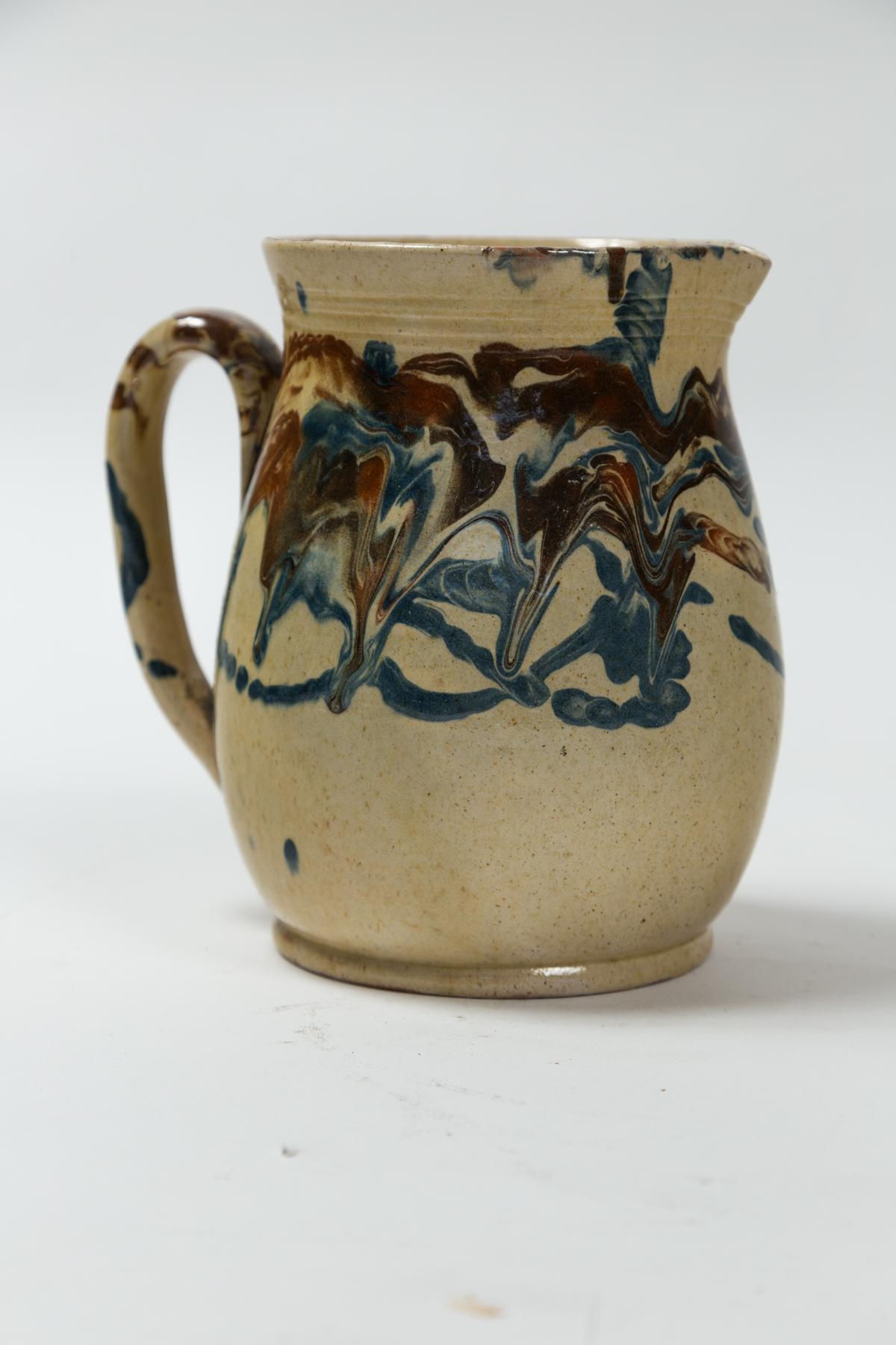 Two Antique Jaspé Pottery Pitchers, France, Late 19th Century For Sale 2