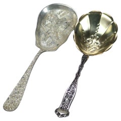 Two Antique Kirk Stieff Repousse Sterling Silver Berry Spoons 4.8 Troy Ounces