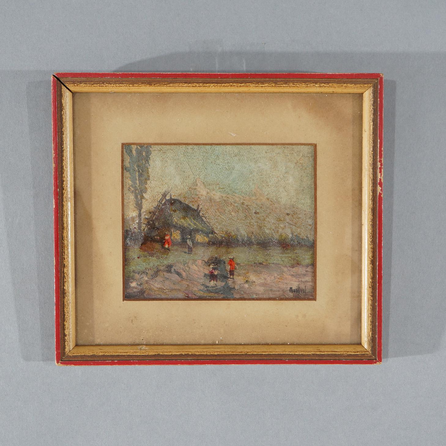Two Antique Landscape Oil on Board & One Watercolor Painting, Framed, C1920

Measures - 12.75