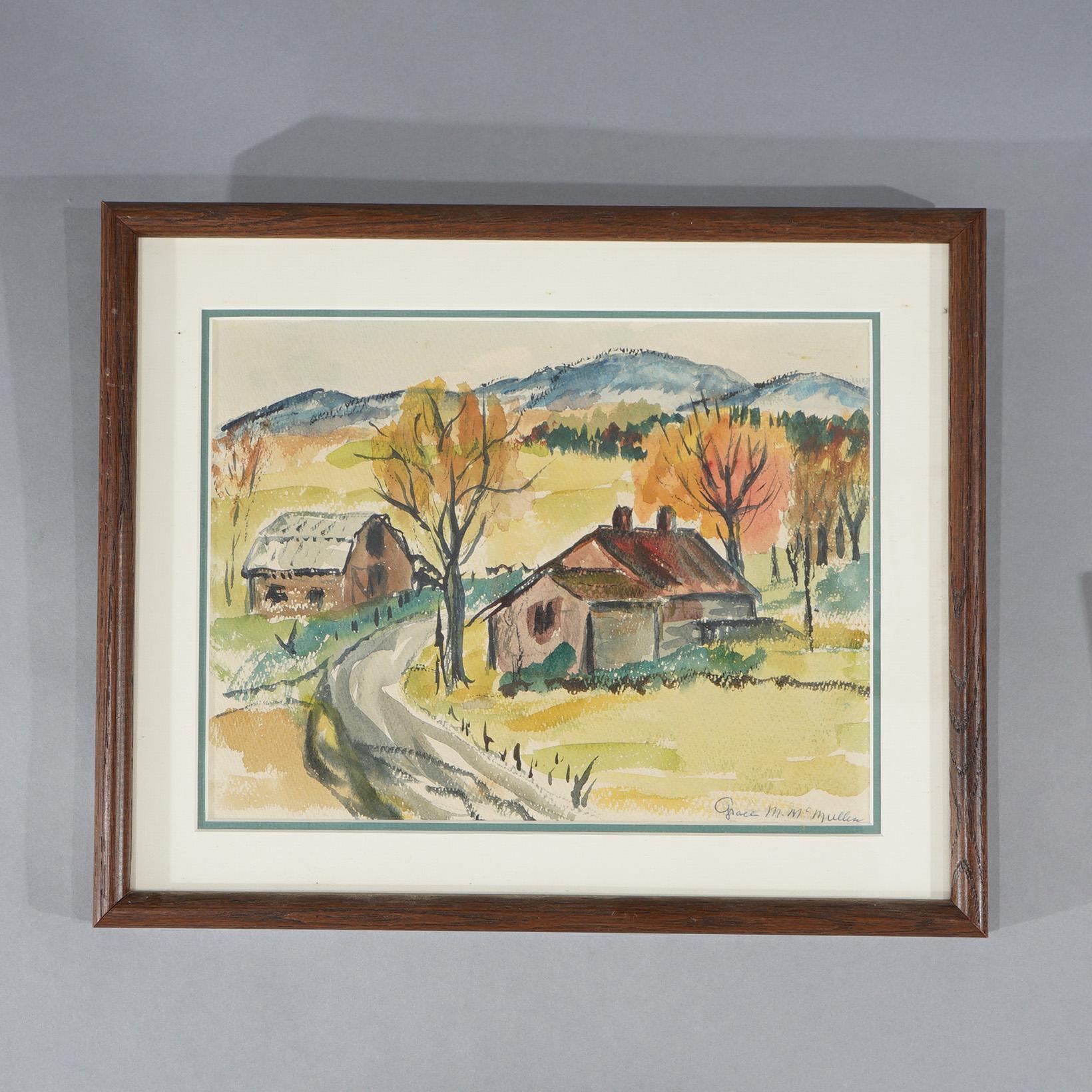 Two Antique Landscape Oil on Board & One Watercolor Painting, Framed, C1920 In Good Condition For Sale In Big Flats, NY