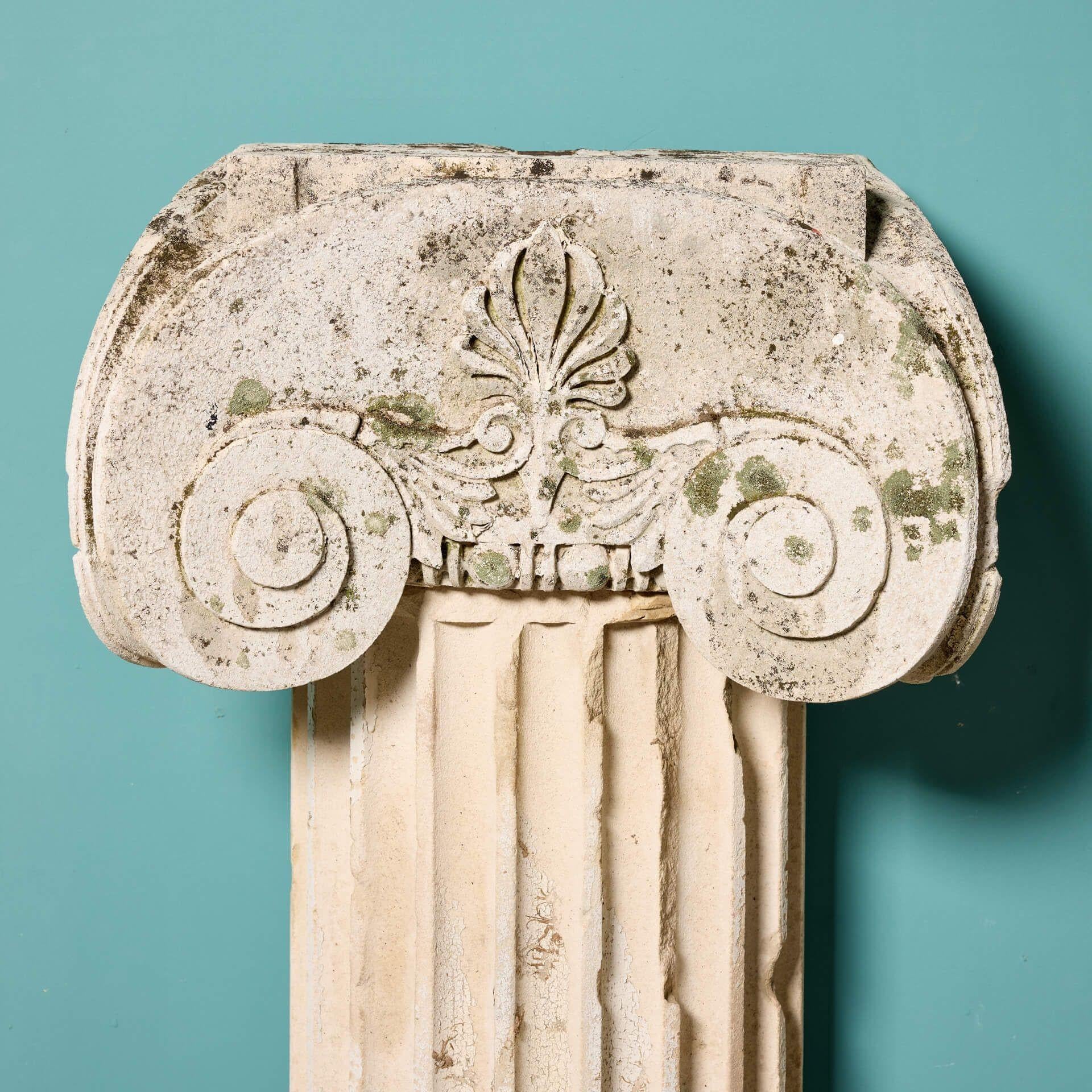 English Two Antique Limestone Ionic Column Pedestals For Sale