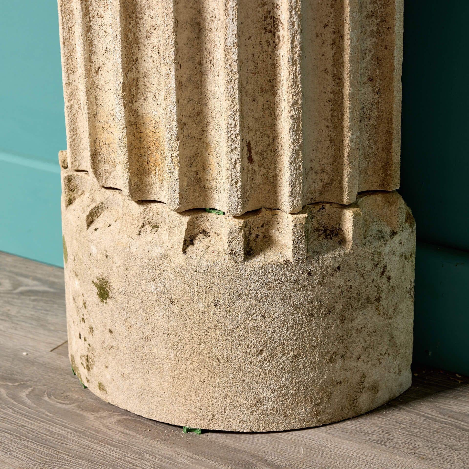 19th Century Two Antique Limestone Ionic Column Pedestals For Sale