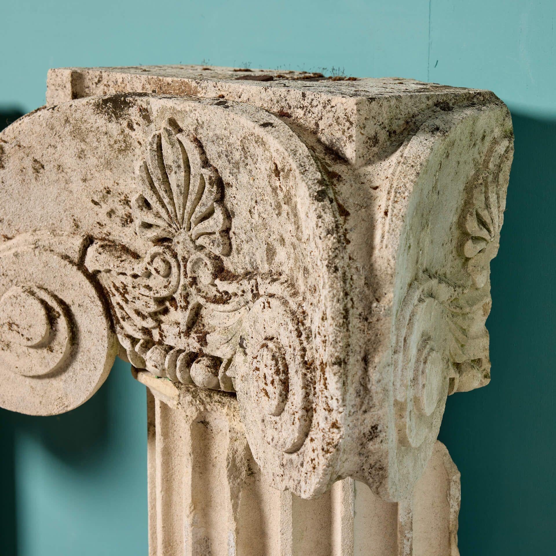 Stone Two Antique Limestone Ionic Column Pedestals For Sale
