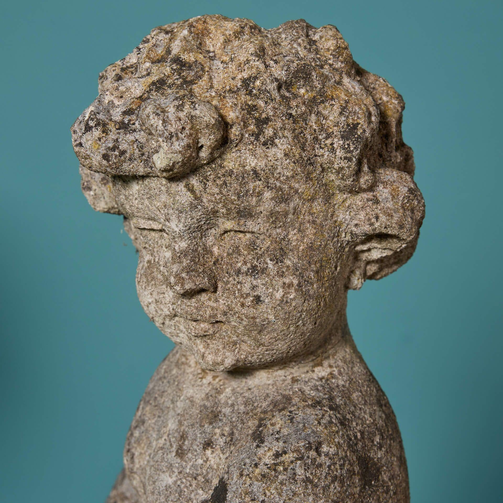 Two Antique Limestone Ornaments of Putti with Lion & Sheep In Fair Condition For Sale In Wormelow, Herefordshire