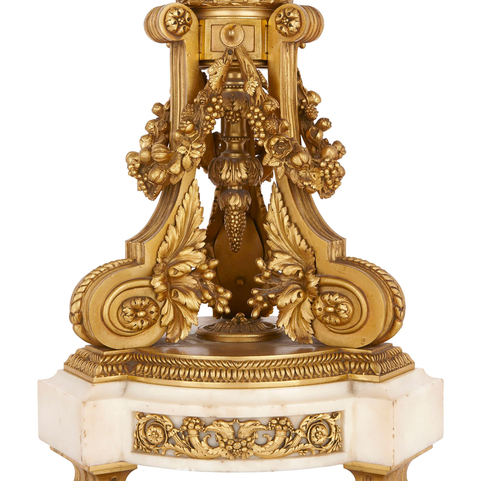 French Two Antique Louis XV Style Gilt Bronze and Marble Table Lamps For Sale