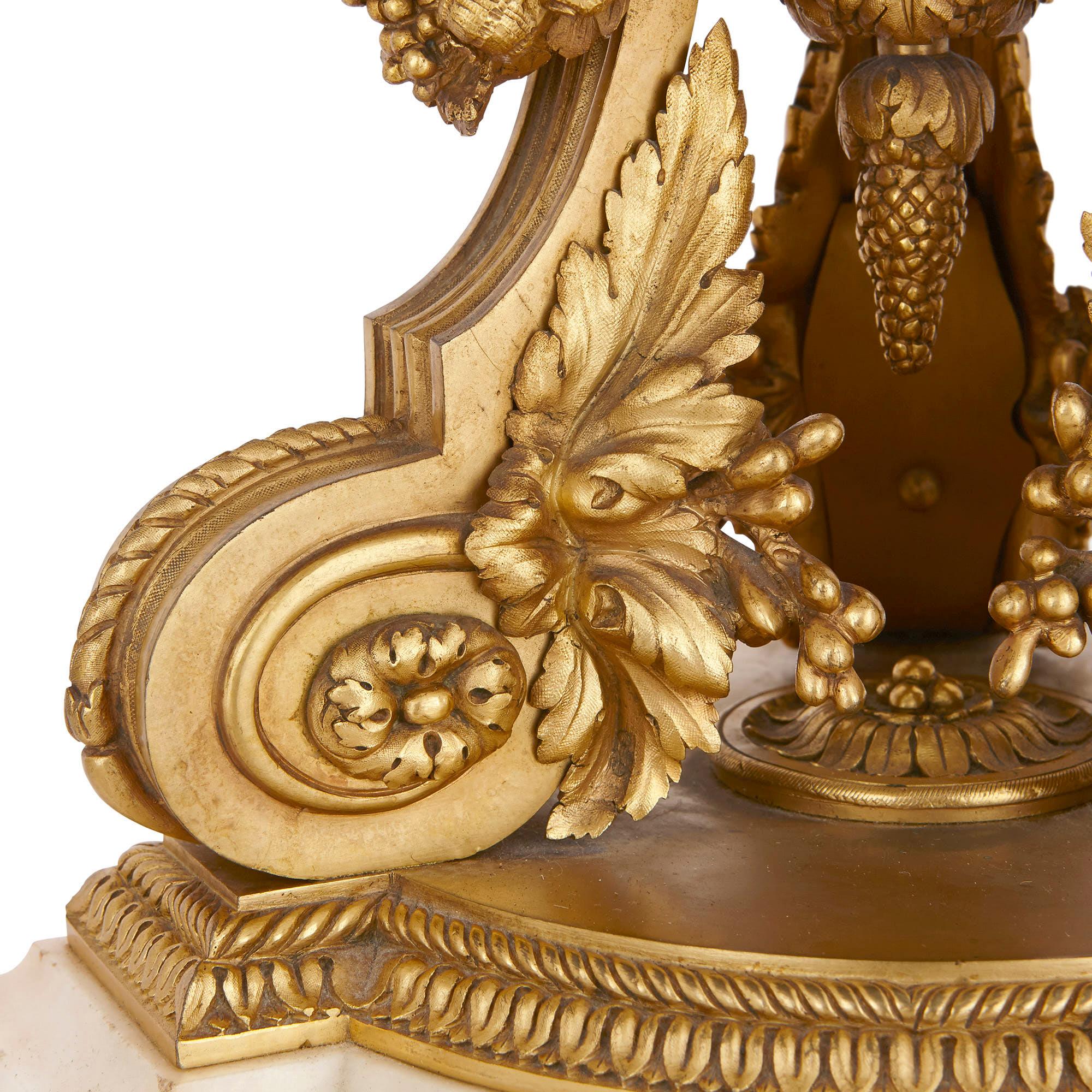 Ormolu Two Antique Louis XV Style Gilt Bronze and Marble Table Lamps For Sale