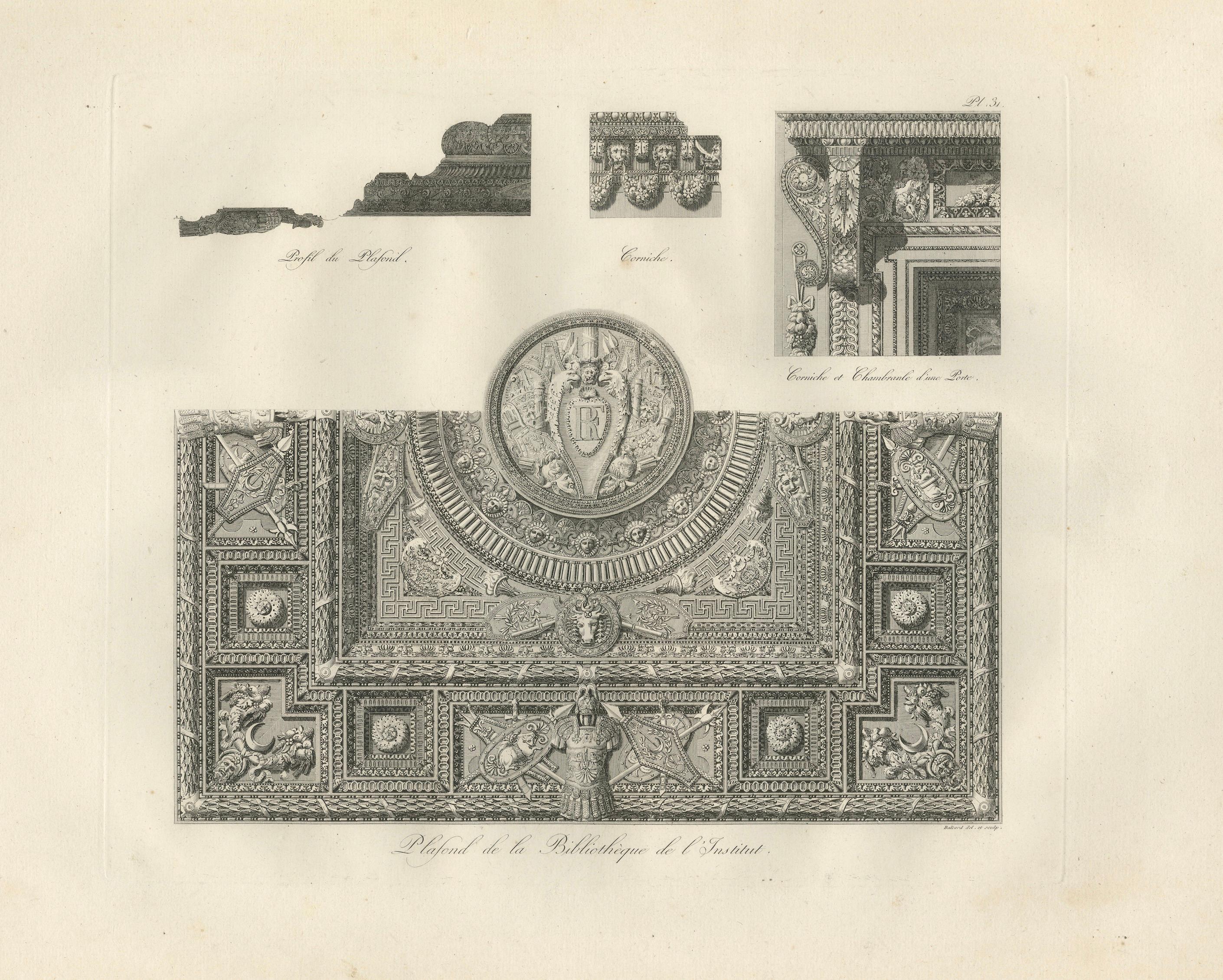 Two Antique Louvre Architectural Study Prints, Institut Details – Baltard 1803