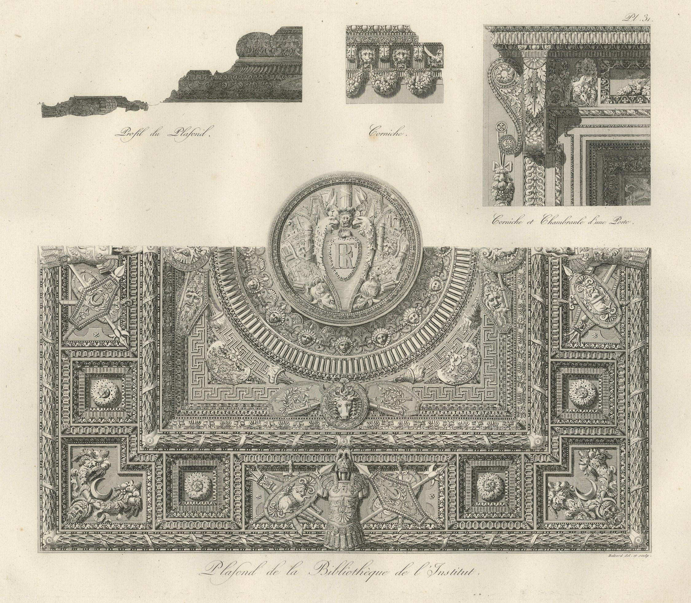 Two Antique Louvre Architectural Study Prints, Institut Details – Baltard 1803