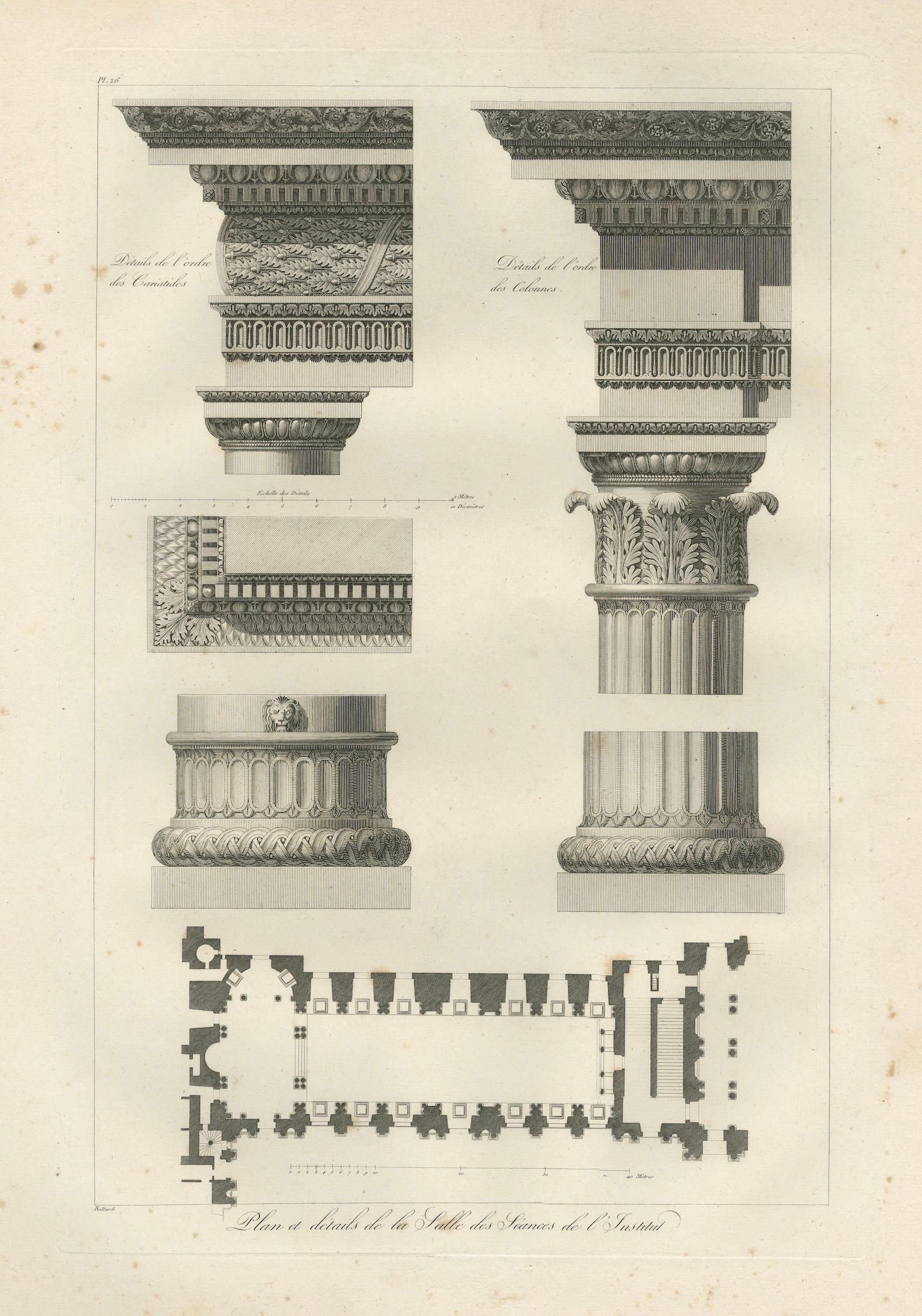 Two Antique Louvre Architectural Study Prints, Institut Details – Baltard 1803