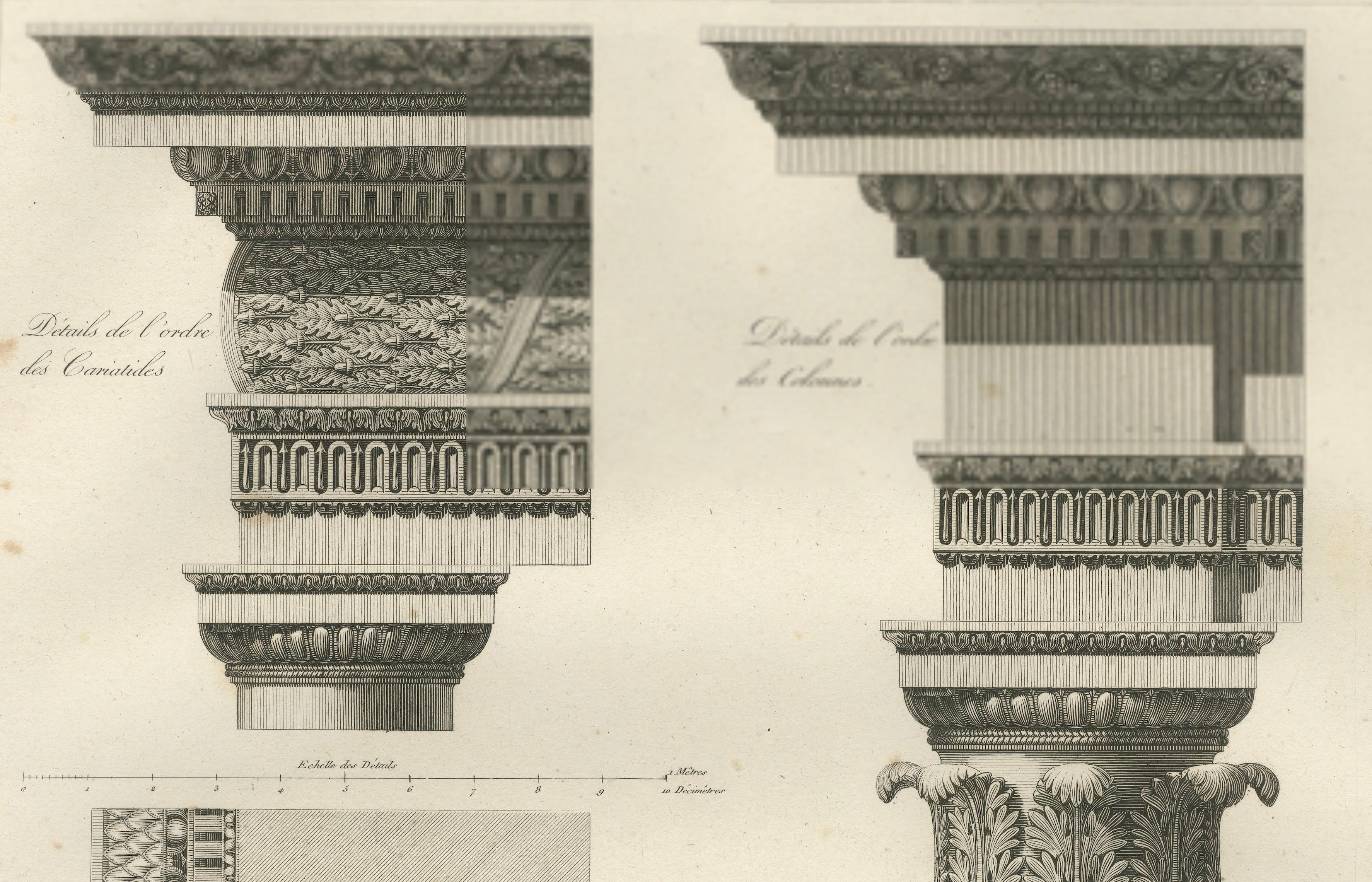 Two Antique Louvre Architectural Study Prints, Institut Details – Baltard 1803