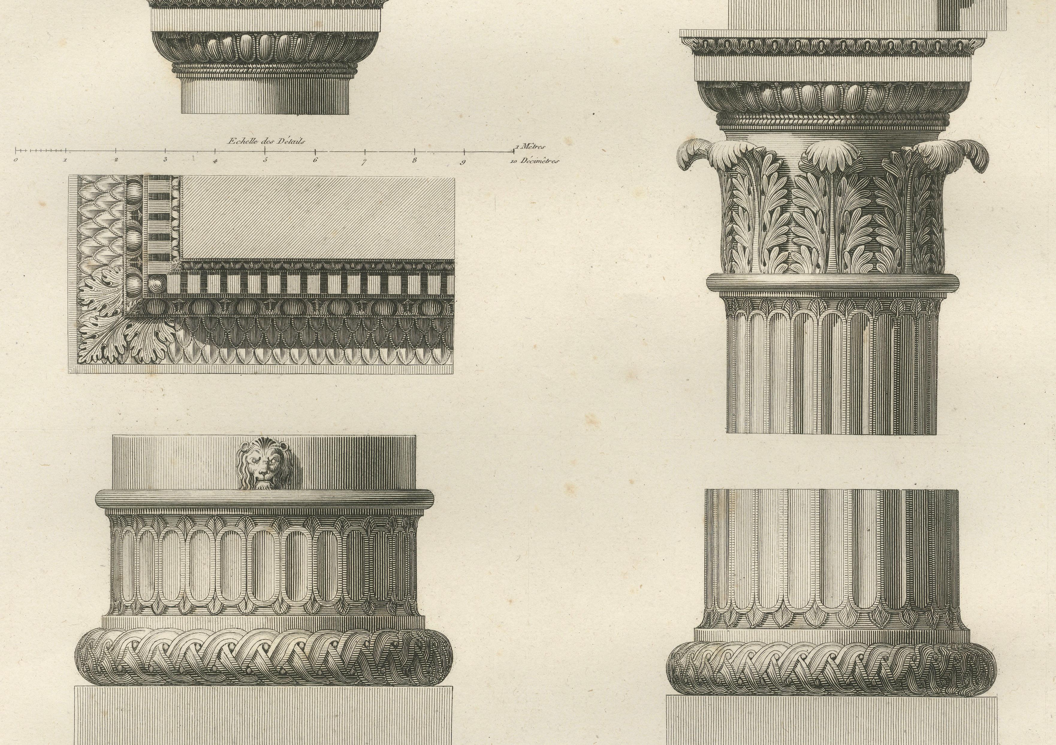 Two Antique Louvre Architectural Study Prints, Institut Details – Baltard 1803