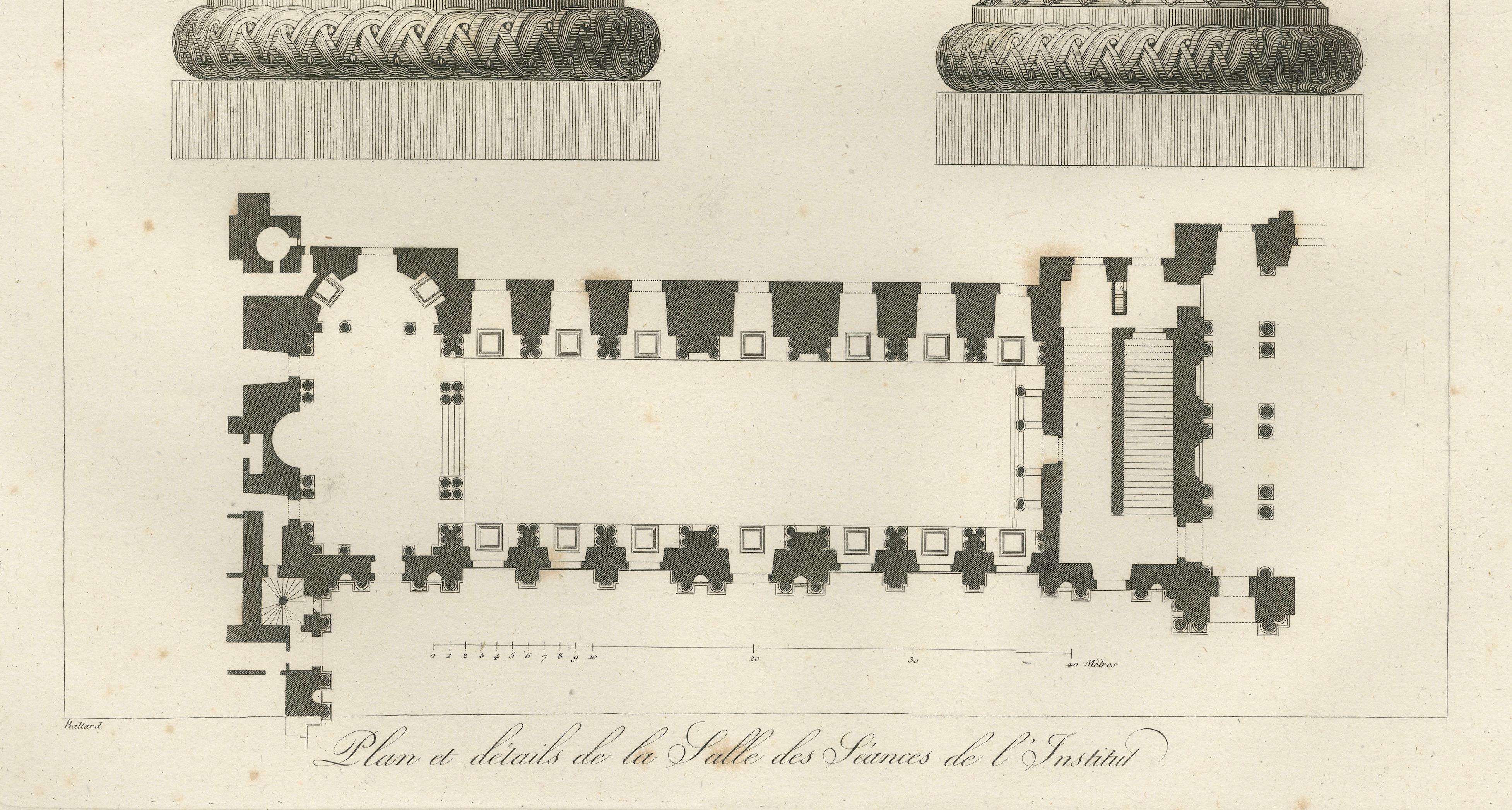 Two Antique Louvre Architectural Study Prints, Institut Details – Baltard 1803