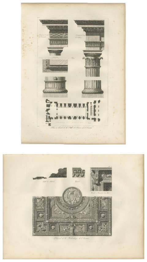 Two Antique Louvre Architectural Study Prints, Institut Details – Baltard 1803