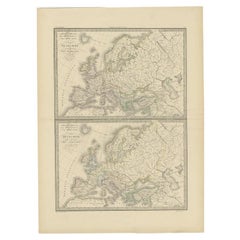 Two Antique Maps of Europe on One Sheet in Different Time Periods, 1842