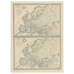 Due mappe antiche dell'Europa su un unico foglio in periodi diversi, 1842