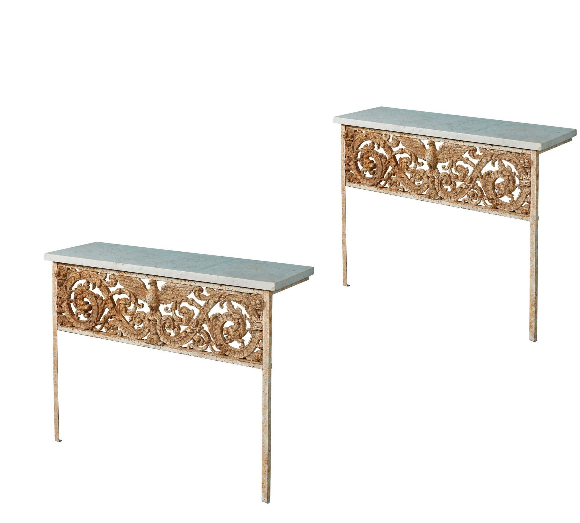 English Two Antique Marble Top Console Tables For Sale