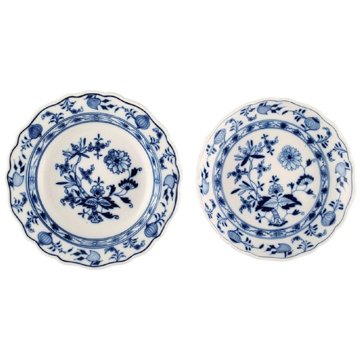 Two Antique Meissen Blue Onion Bowls in Hand Painted Porcelain