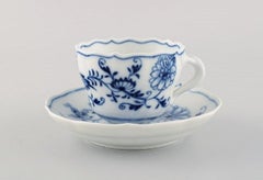 Two Antique Meissen Blue Onion Coffee Cups with Saucers in Porcelain