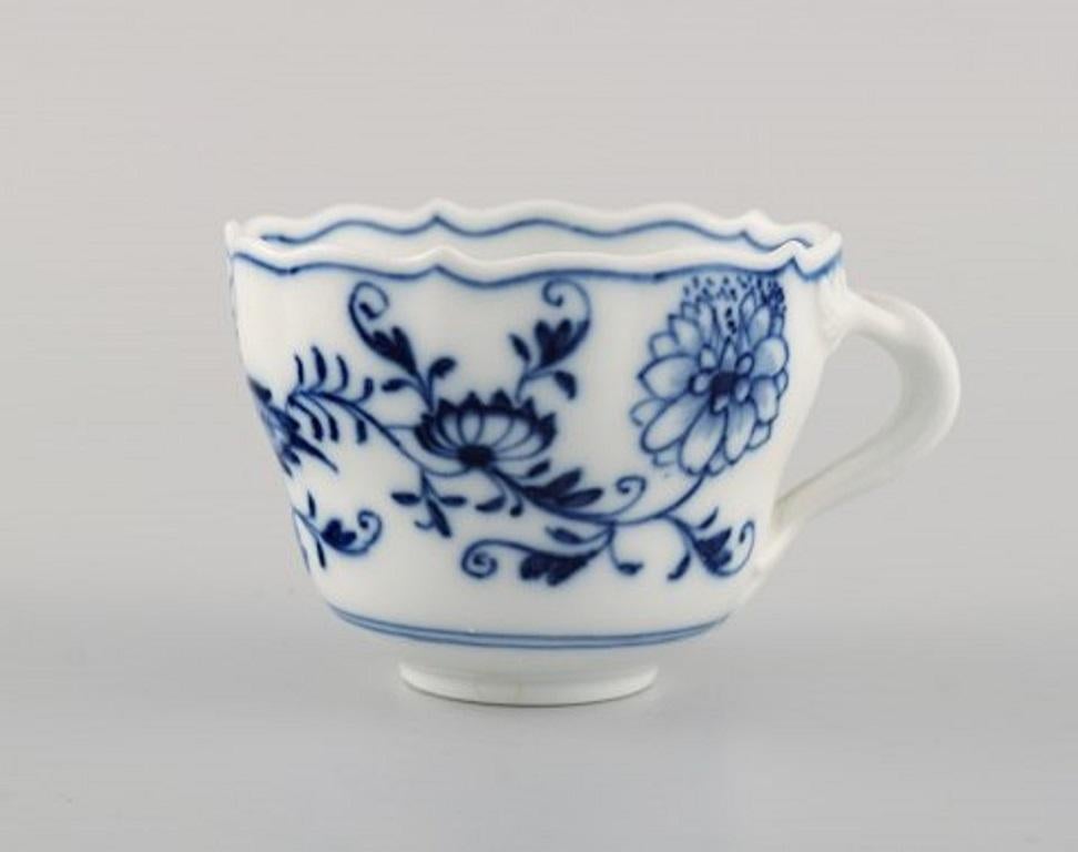 German Two Antique Meissen Blue Onion Coffee Cups with Saucers in Porcelain