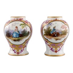 Two Antique Meissen Miniature Vases in Porcelain with Romantic Scenes, 19th C