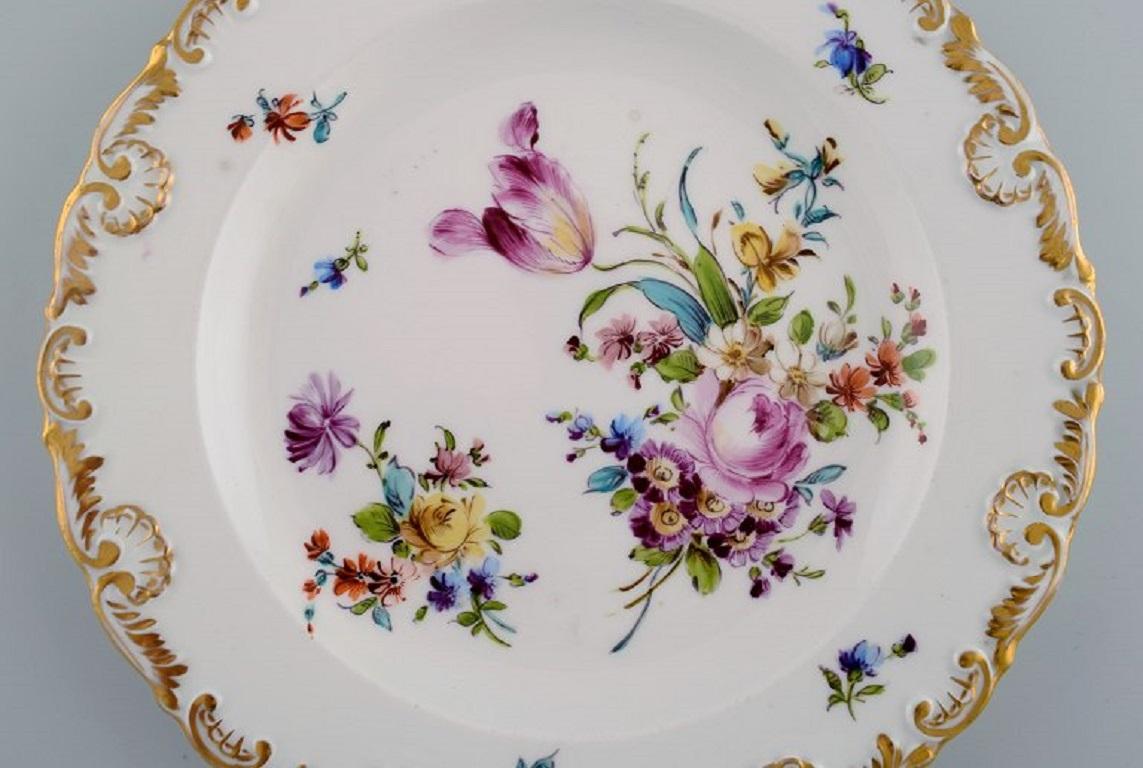 Biedermeier Two Antique Meissen Porcelain Plates with Hand-Painted Flowers