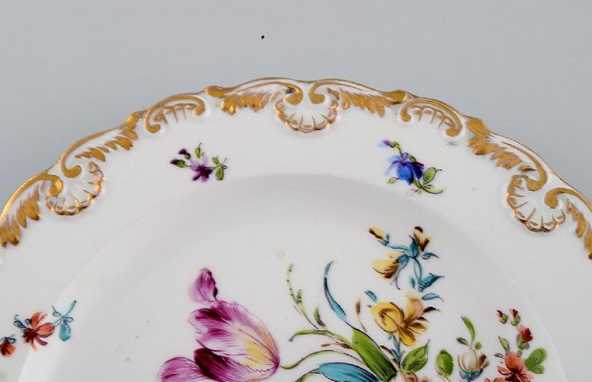 German Two Antique Meissen Porcelain Plates with Hand-Painted Flowers