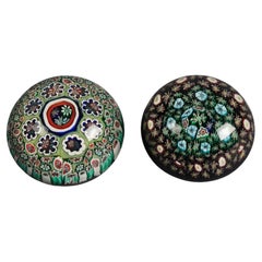 Two Antique Millefiori Art Glass Paperweights 19thC