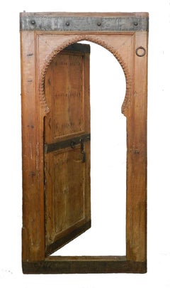 Two Antique Moroccan Arched Doors 19th Century Moorish Pair of Keyhole Doorways