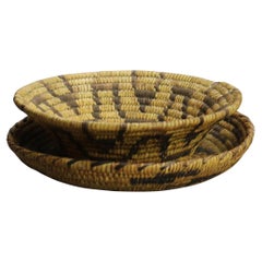Two Antique Native American Indian Southwest Navajo Woven Reed Baskets C1920