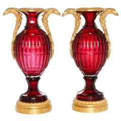Two Neoclassical Style Russian Cut Glass and Ormolu Vases