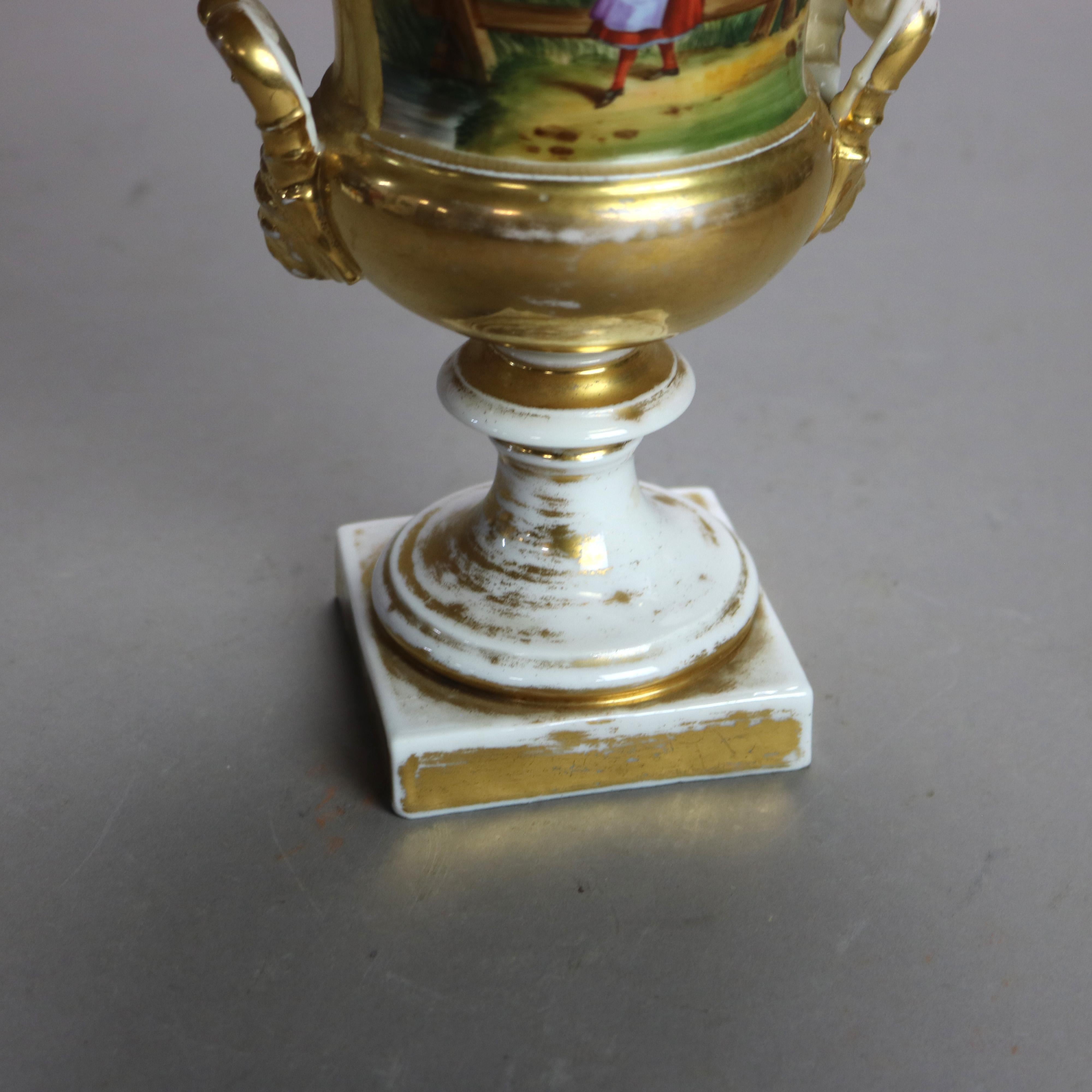Zwei antike Old Paris Porzellan Classic Hand gemalt & vergoldet Urnen c1890 (19. Jahrhundert)