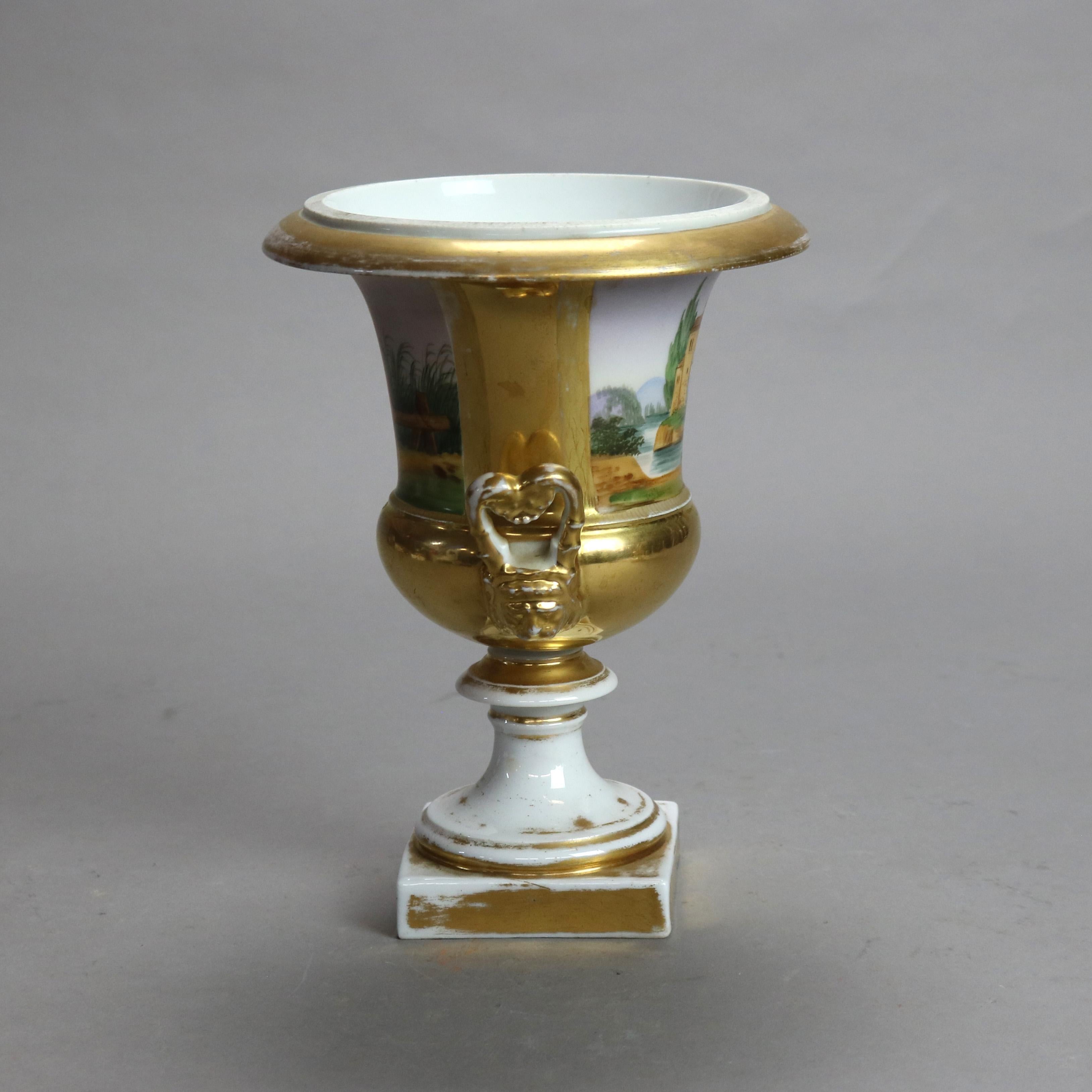 Zwei antike Old Paris Porzellan Classic Hand gemalt & vergoldet Urnen c1890 1