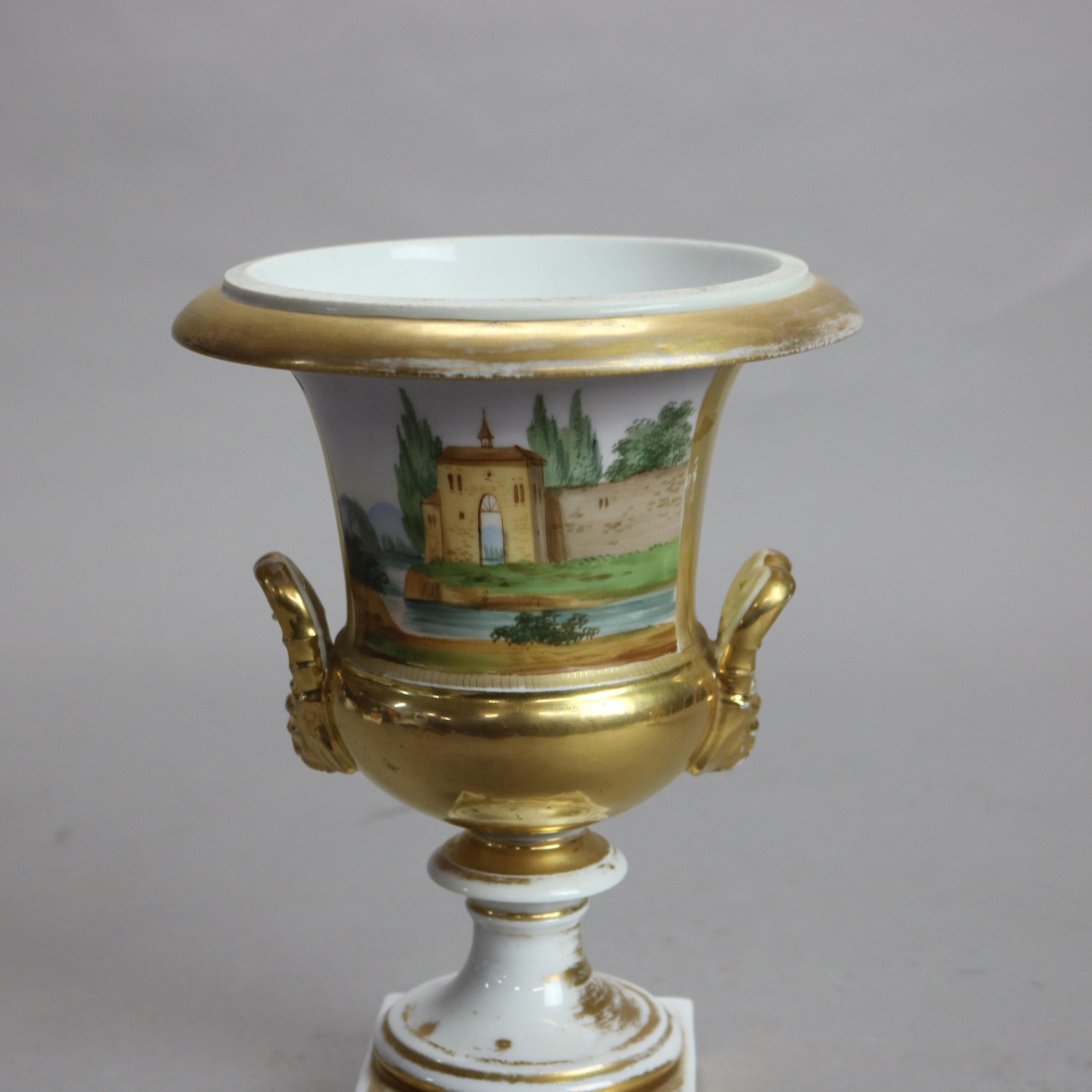 Zwei antike Old Paris Porzellan Classic Hand gemalt & vergoldet Urnen c1890 2