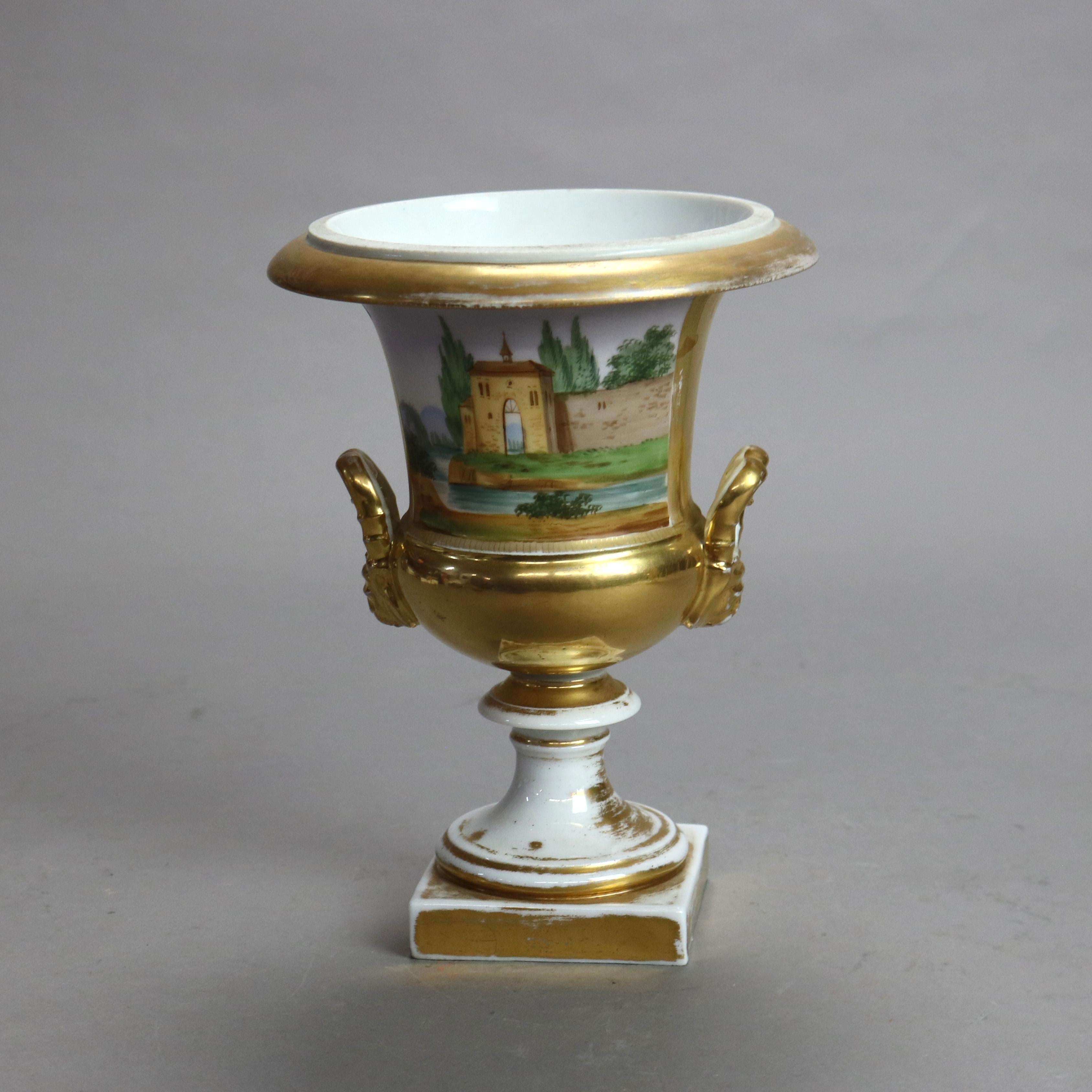 Zwei antike Old Paris Porzellan Classic Hand gemalt & vergoldet Urnen c1890 3