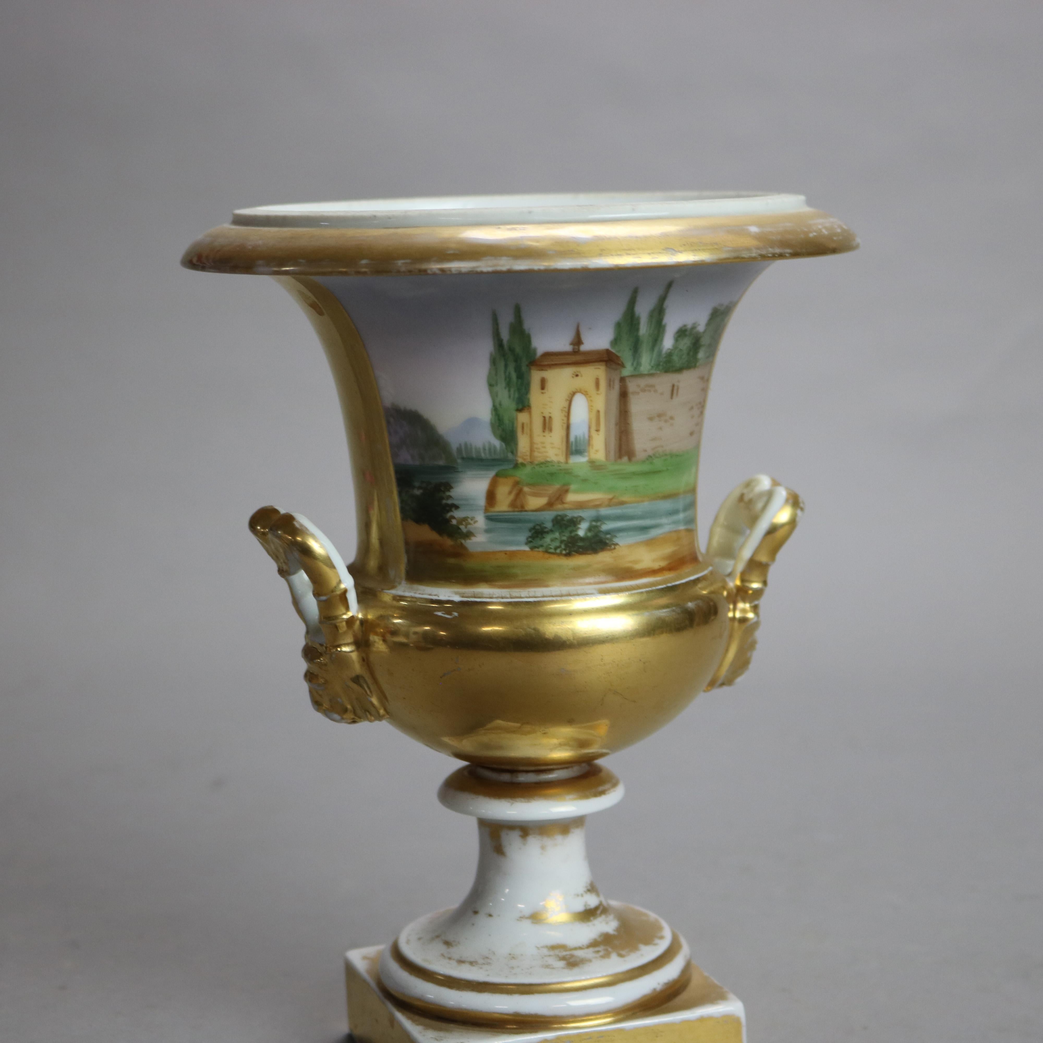Zwei antike Old Paris Porzellan Classic Hand gemalt & vergoldet Urnen c1890 5